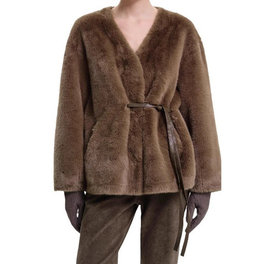 Damen kuschelige Steppjacke mit taillierbarem Design und elegantem Gürtel EB