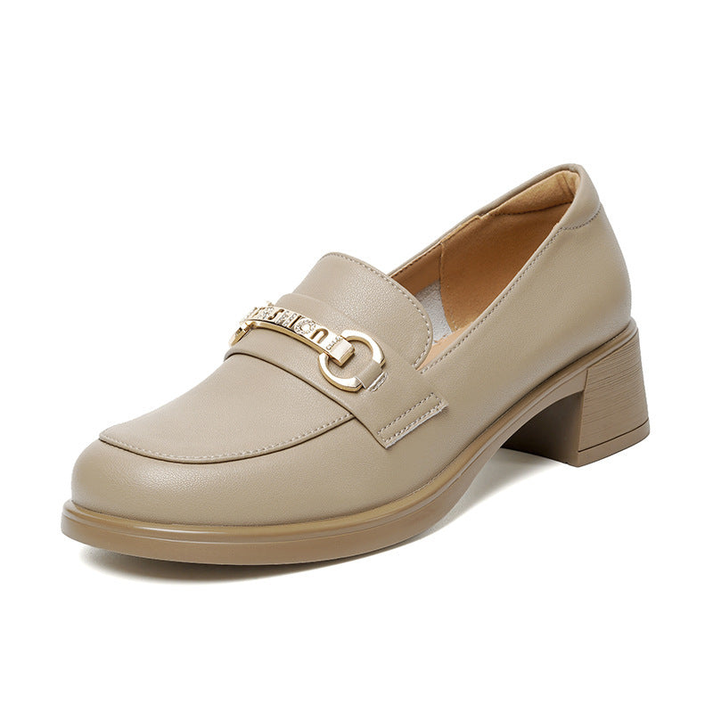 Damen Elegante Mokassins mit modischem Kettendetail und bequemem Blockabsatz EB