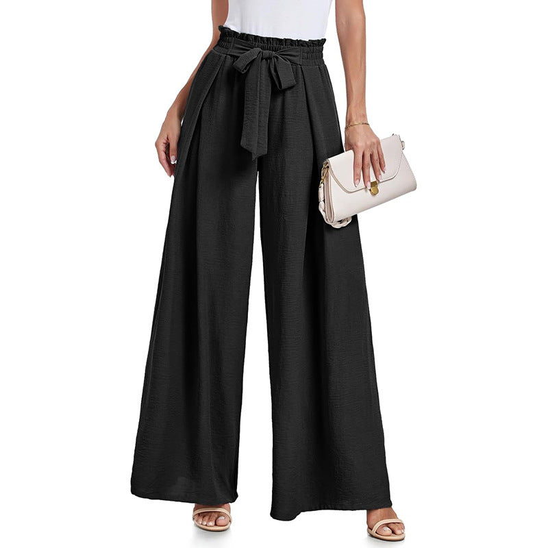 Damen weite Hochbundhose mit Taillengürtel und fließendem Stoff EB