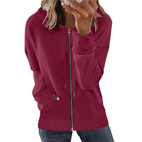 Damen nan Kapuzenjacke mit durchgehendem Reißverschluss, Kängurutaschen und elastischen Bündchen EB