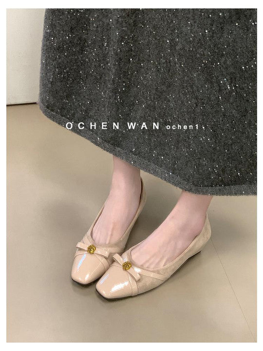 Damen Bequeme Ballerinas mit dekorativem Schleifen-Detail und glänzender Oberfläche EB