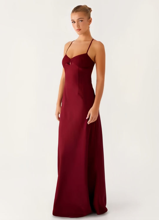 Damen Abendkleid mit verführerischem Spaghettiträger-Design und elegantem Schlitz EB