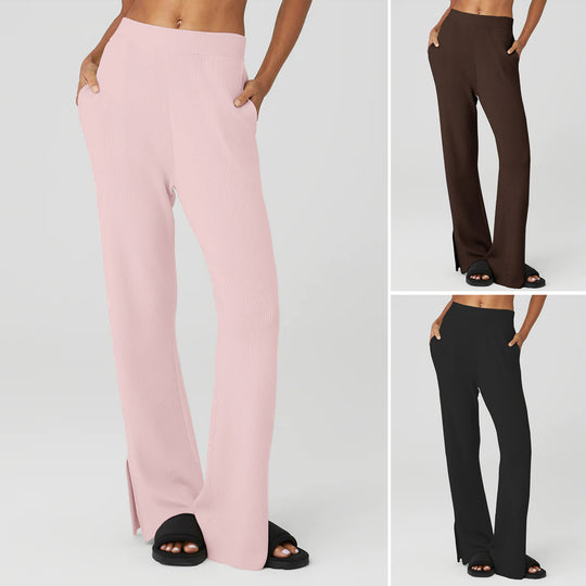 Damen nan weite Loungehose mit elastischem Bund, Eingrifftaschen und seitlichem Saumschlitz EB
