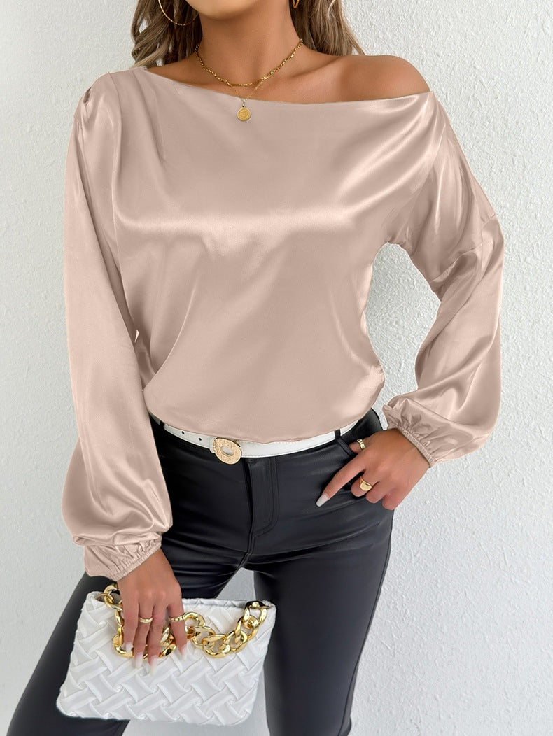 Damen elegante Off-Shoulder Bluse mit weiten Ärmeln EB
