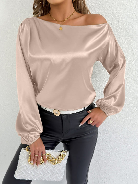 Damen elegante Off-Shoulder Bluse mit weiten Ärmeln EB