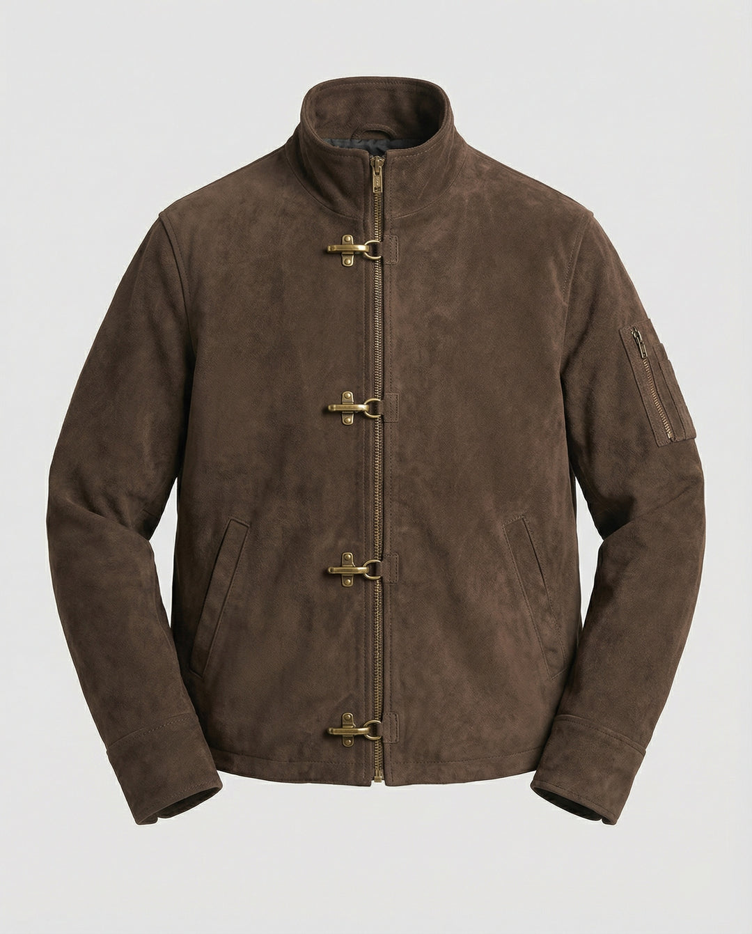 Herren kastige Velourslederjacke mit hohem Kragen Hakenverschluss und Ärmeltasche EB