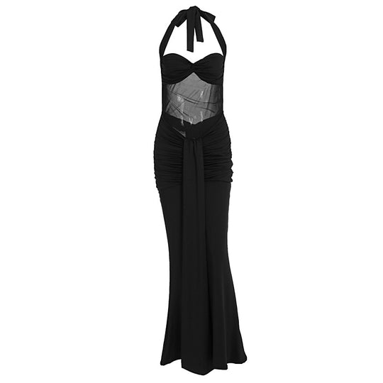Damen Elegantes Maxikleid mit Raffhalterung und figurformenden Details EB