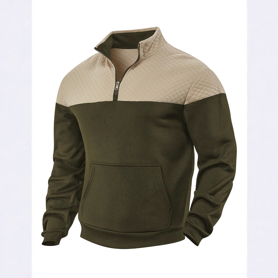 Herren nan Schulterpaneel-Halbzip-Sweatpullover mit gesteppter Schulterpartie und Kängurutasche EB