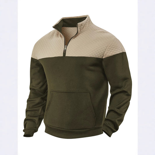 Herren nan Schulterpaneel-Halbzip-Sweatpullover mit gesteppter Schulterpartie und Kängurutasche EB