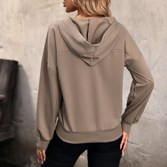 Damen Kapuzenpullover mit überschnittenen Schultern und Knopfdetails EB