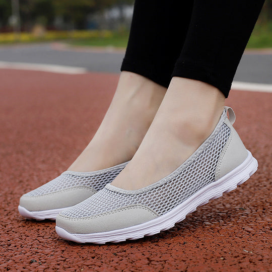 Damen nan atmungsaktive Netz-Ballerina-Sneaker mit flexibler rutschfester Laufsohle und gepolstertem Fußbett EB