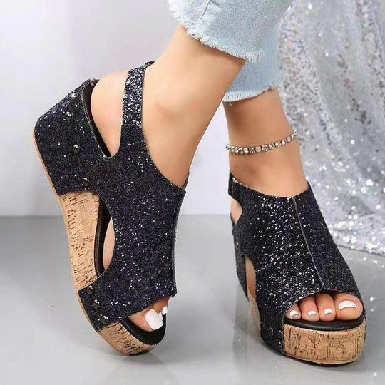 Damen Glitzernde Zehentrenner-Sandalen mit Komfort-Fußbett EB