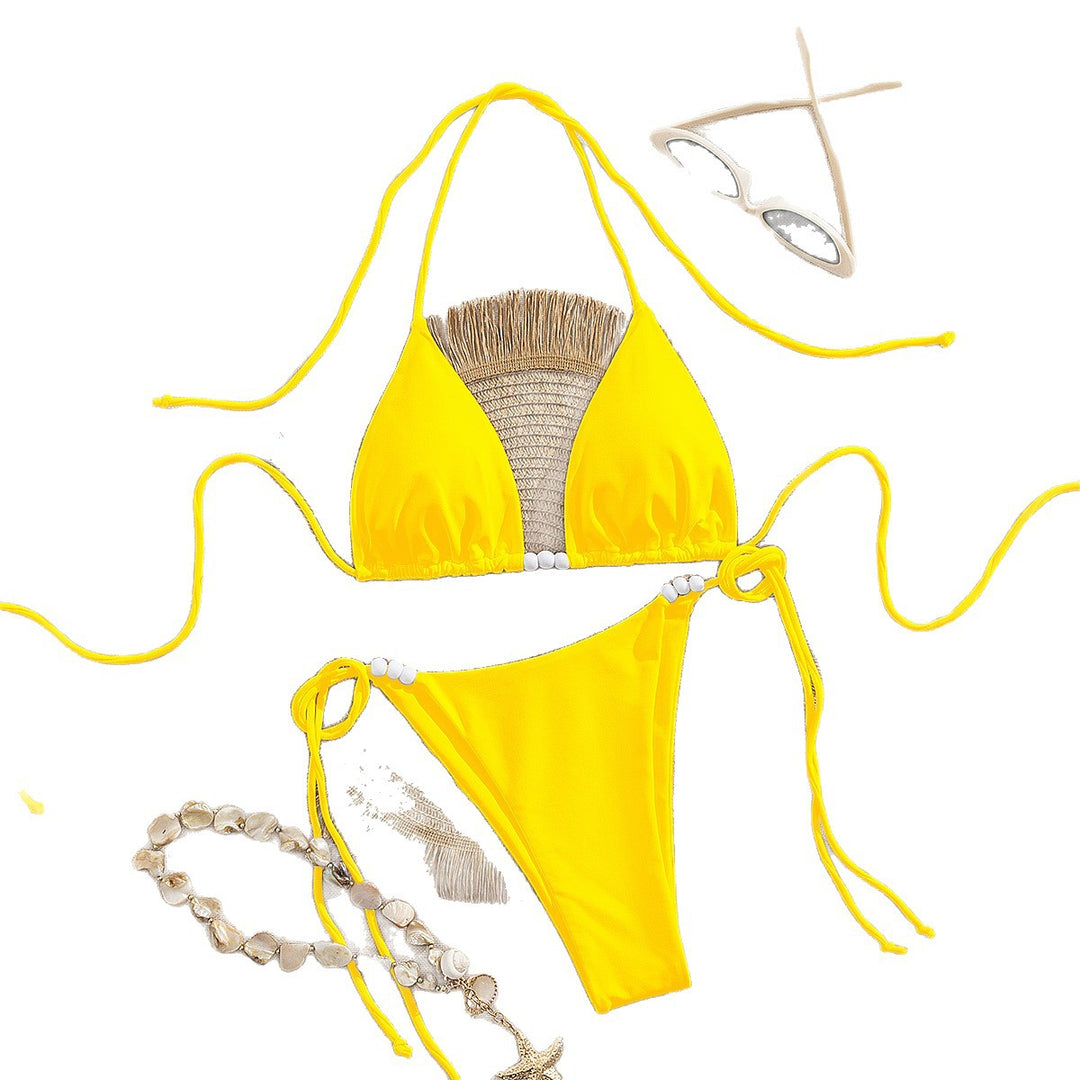 Damen Triangel-Bikini mit dekorativen Perlen-Details EB