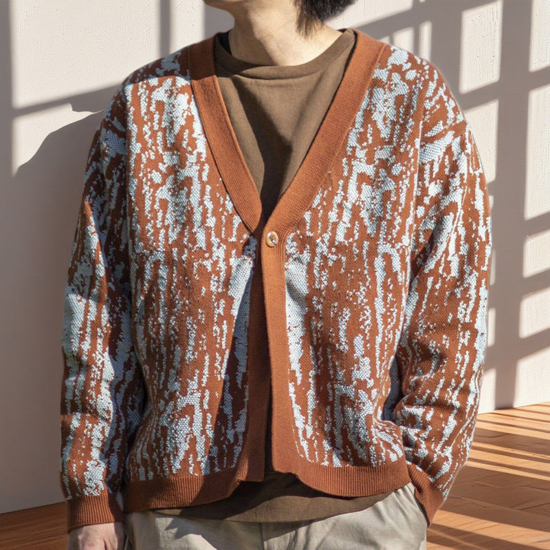 Herren modischer Strick-Cardigan mit stylishem Muster und V-Ausschnitt EB