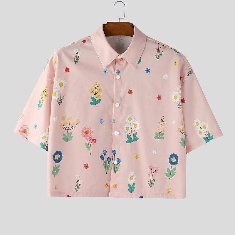 Damen nan kastig geschnittene Kurzarm-Hemdbluse mit floralem Allover-Print, Hemdkragen und kurzem Saum EB