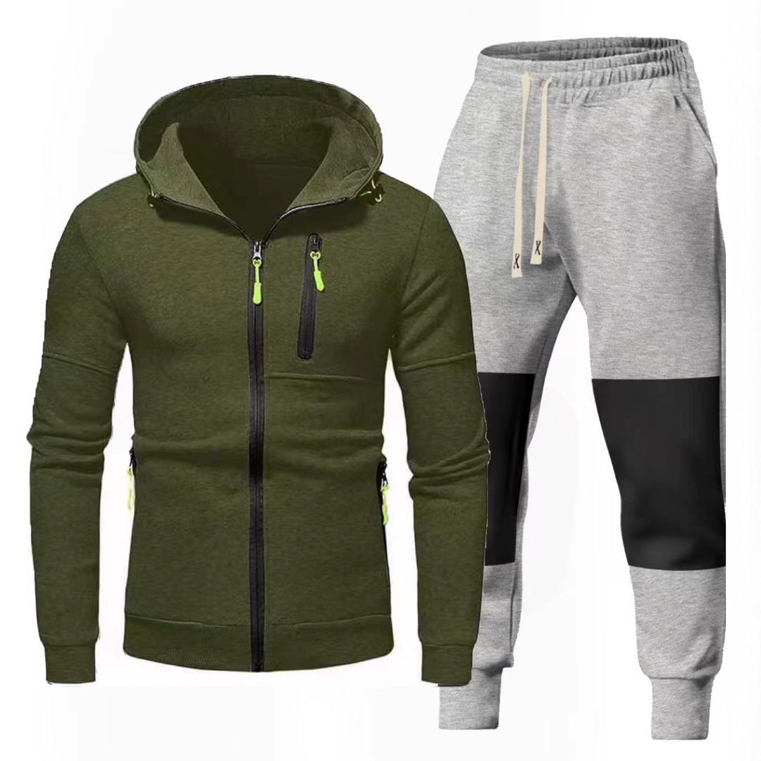 Herren Sportliches Hoodie- und Jogginghose-Set mit Funktionalen Reißverschlusstaschen EB