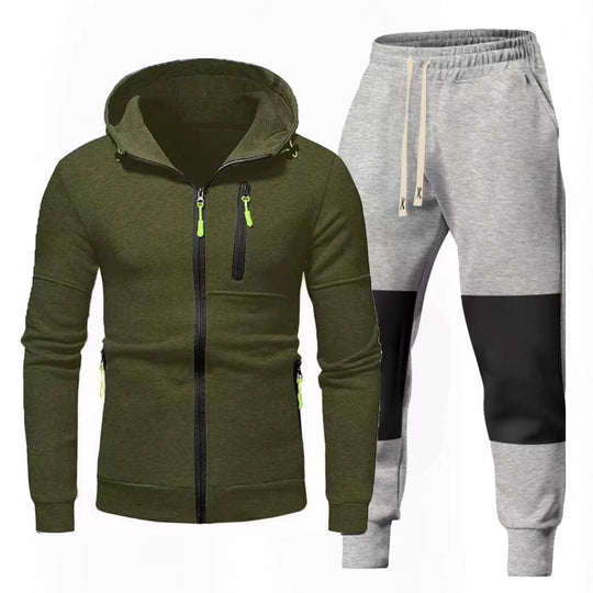 Herren Sportliches Hoodie- und Jogginghose-Set mit Funktionalen Reißverschlusstaschen EB
