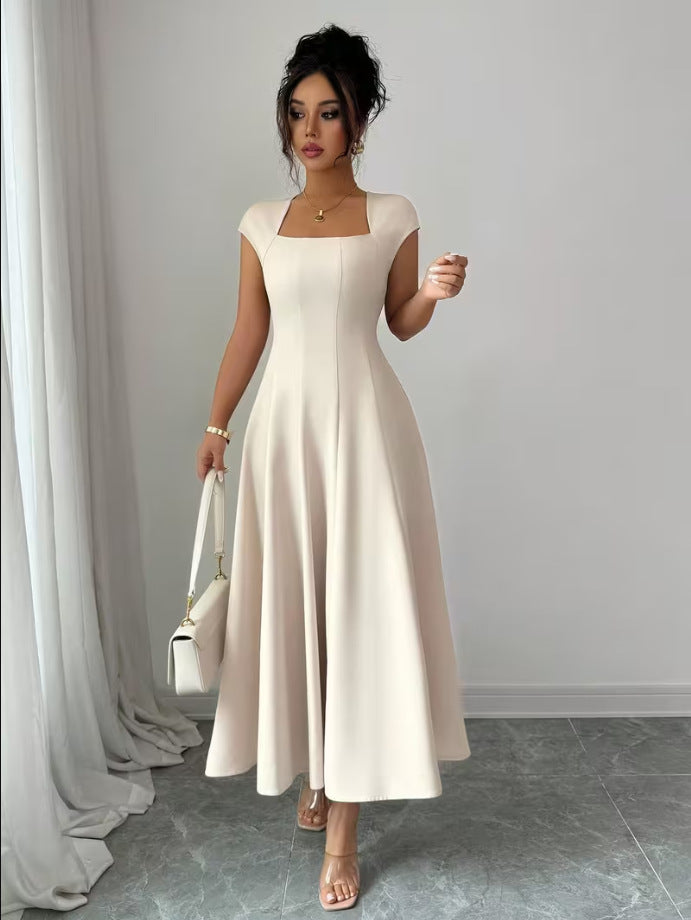 Damen Elegantes Maxikleid mit rechteckigem Ausschnitt und fließendem Rock EB