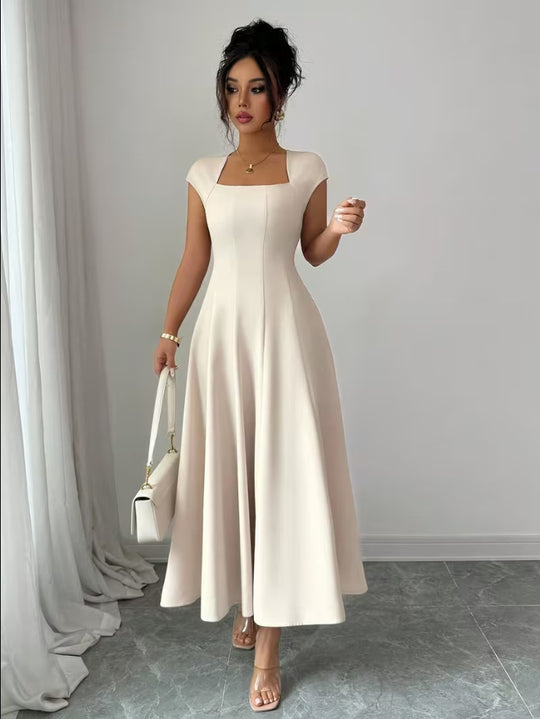 Damen Elegantes Maxikleid mit rechteckigem Ausschnitt und fließendem Rock EB