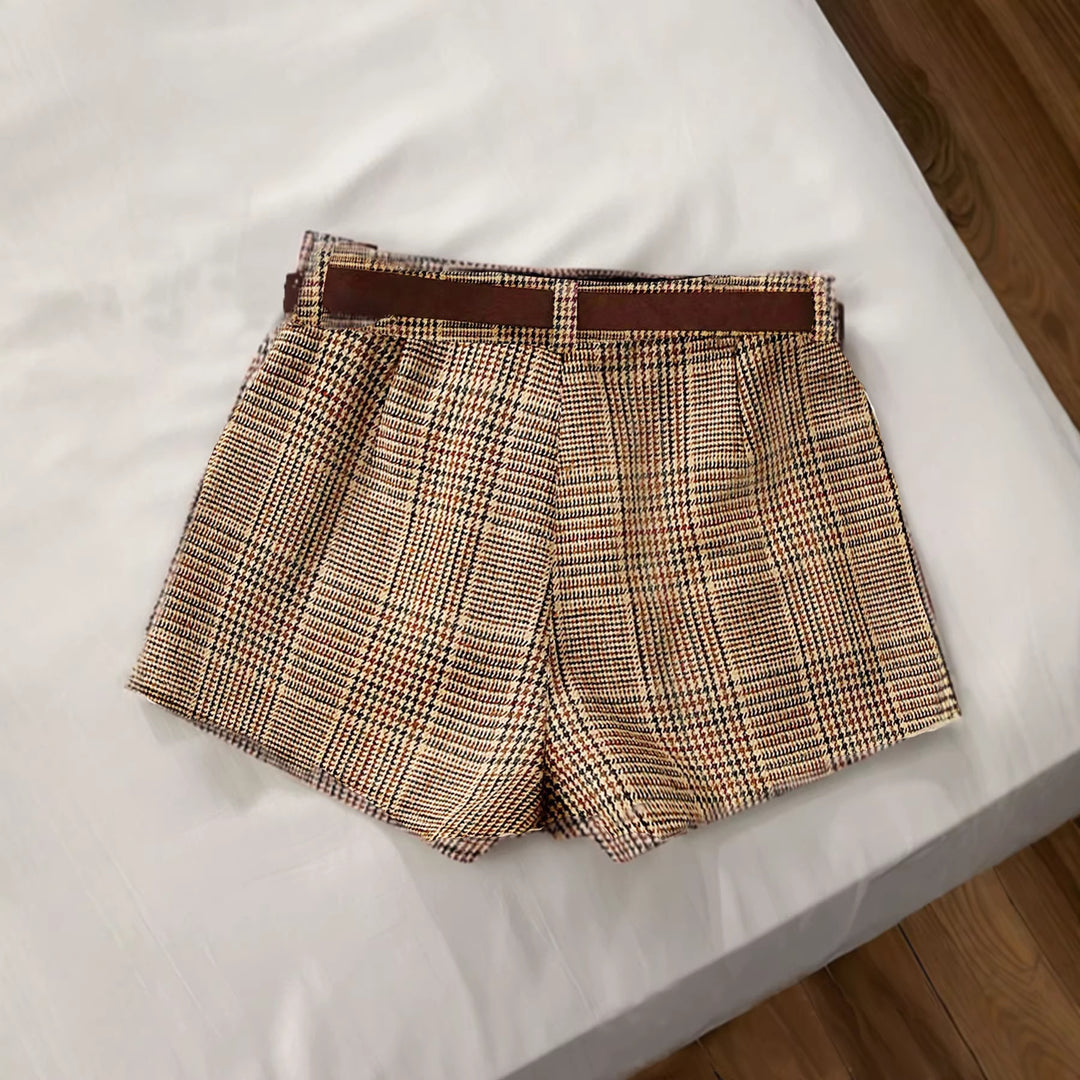 Damen Karierte Shorts mit Gürtelschlaufen EB