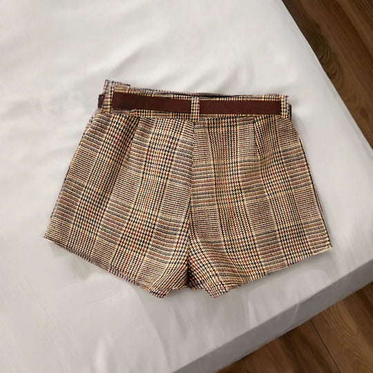 Damen Karierte Shorts mit Gürtelschlaufen EB
