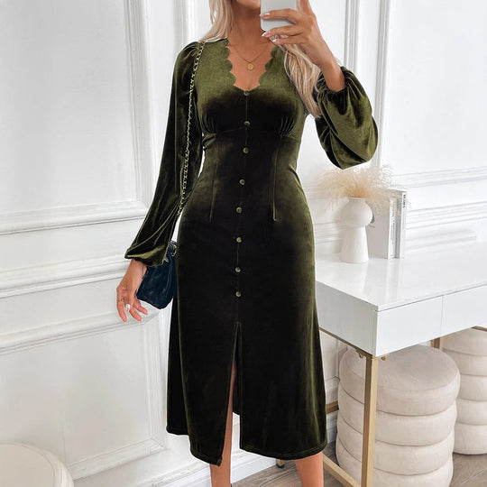 Damen Midi-Kleid mit elegantem Knopfleisten-Design und voluminösen Ärmeln EB