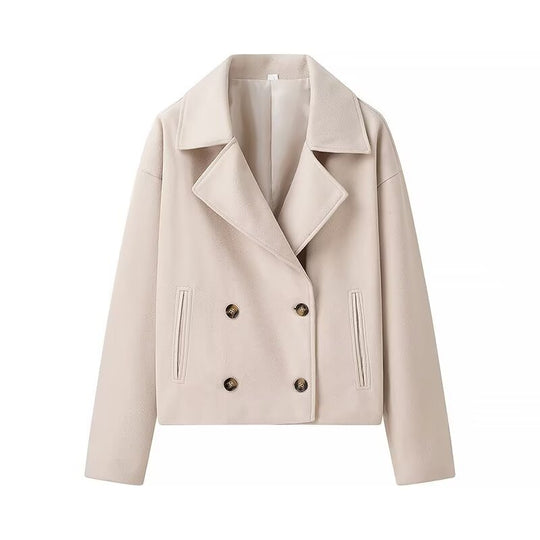 Damen gefütterte cropped Jacke mit doppeltem Knopfverschluss und weitem Revers EB