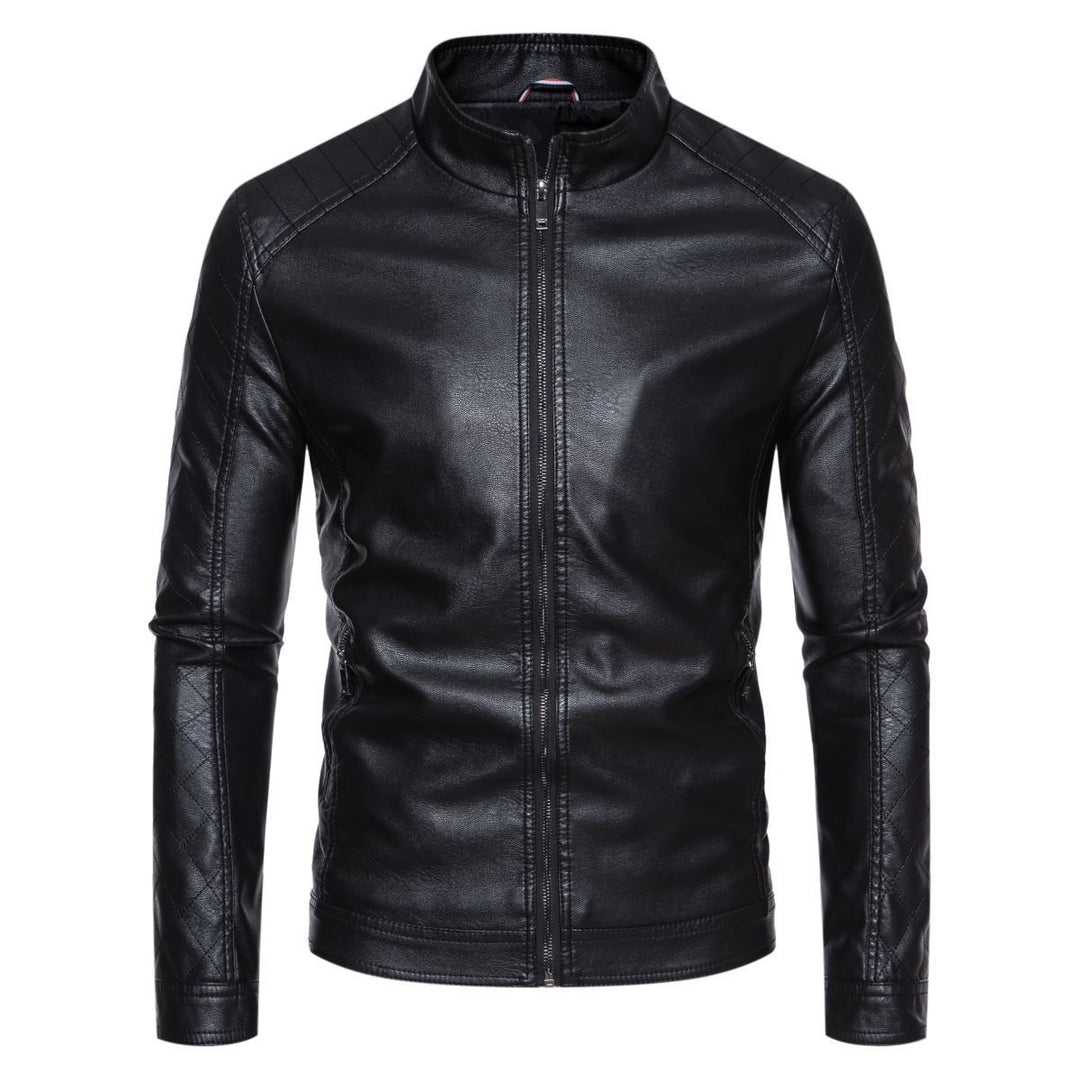 Herren nan taillierte Lederimitat-Bikerjacke mit Stehkragen und gesteppter Ärmeldetail EB
