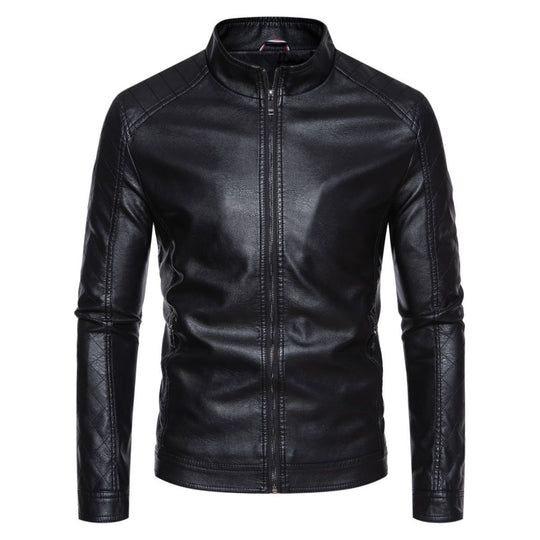 Herren nan taillierte Lederimitat-Bikerjacke mit Stehkragen und gesteppter Ärmeldetail EB