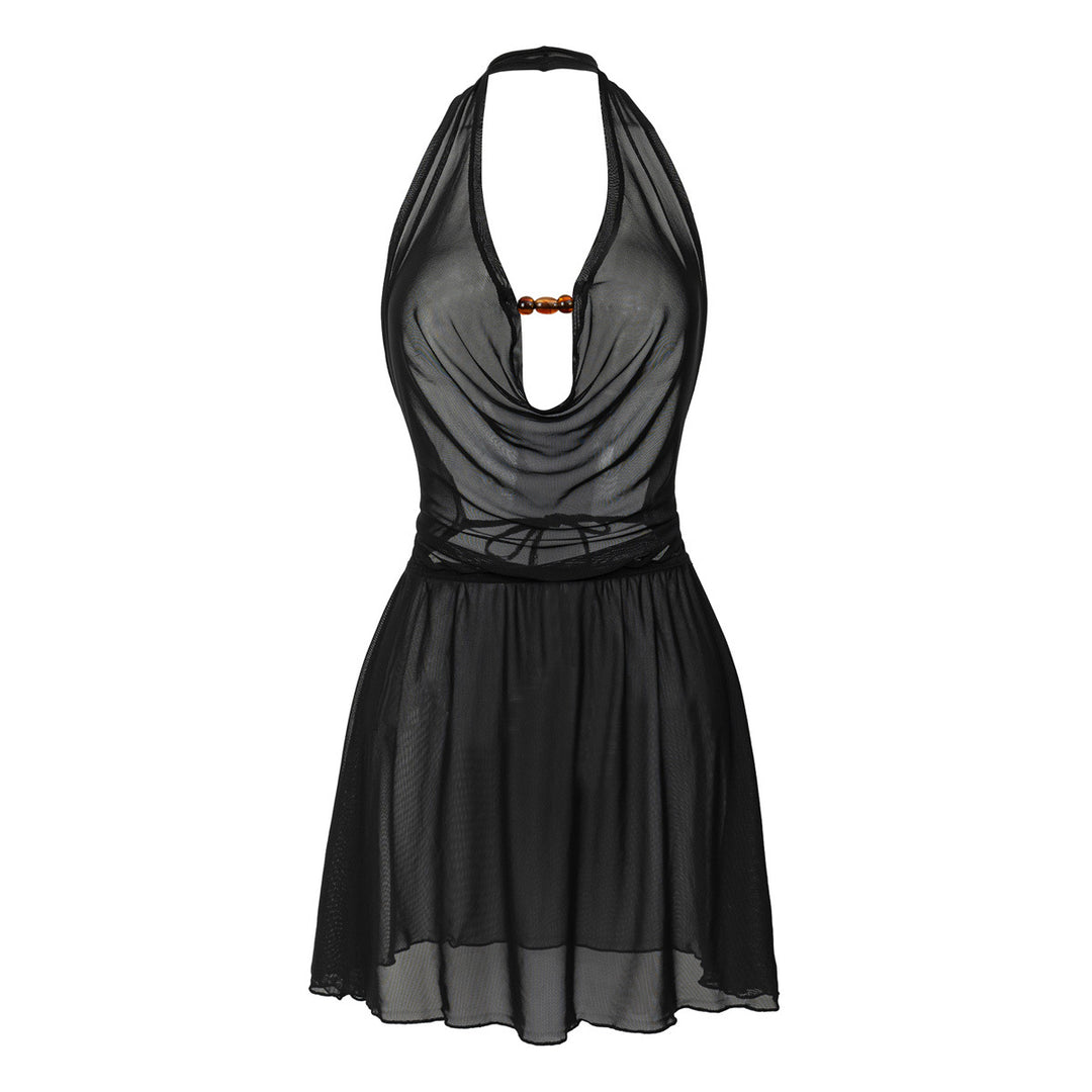 Damen Strandkleid mit tiefem V-Ausschnitt und raffiniertem Knoten EB