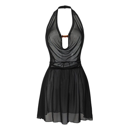 Damen Strandkleid mit tiefem V-Ausschnitt und raffiniertem Knoten EB