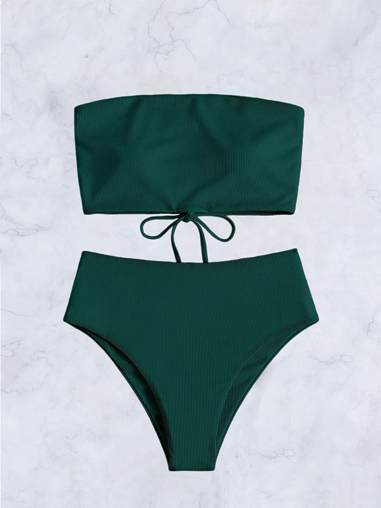 Damen Bandeau-Bikini mit hohem Bund und feinen Streifen EB