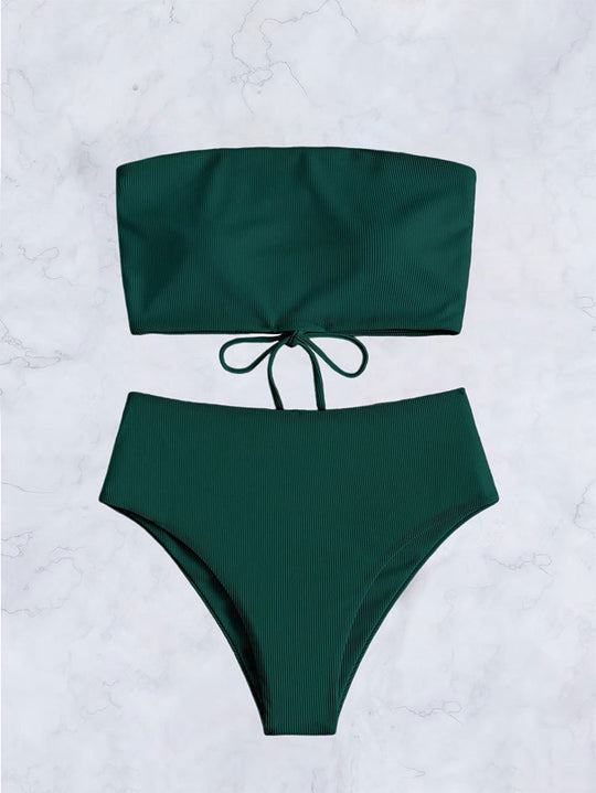 Damen Bandeau-Bikini mit hohem Bund und feinen Streifen EB