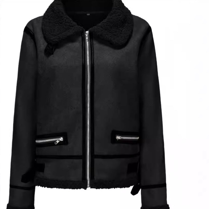 Damen trendige Faux-Fur-Jacke mit lässigem Schnitt und praktischen Taschen EB