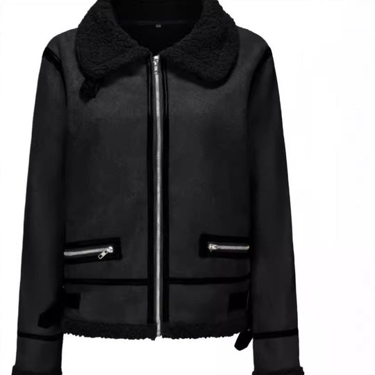 Damen trendige Faux-Fur-Jacke mit lässigem Schnitt und praktischen Taschen EB