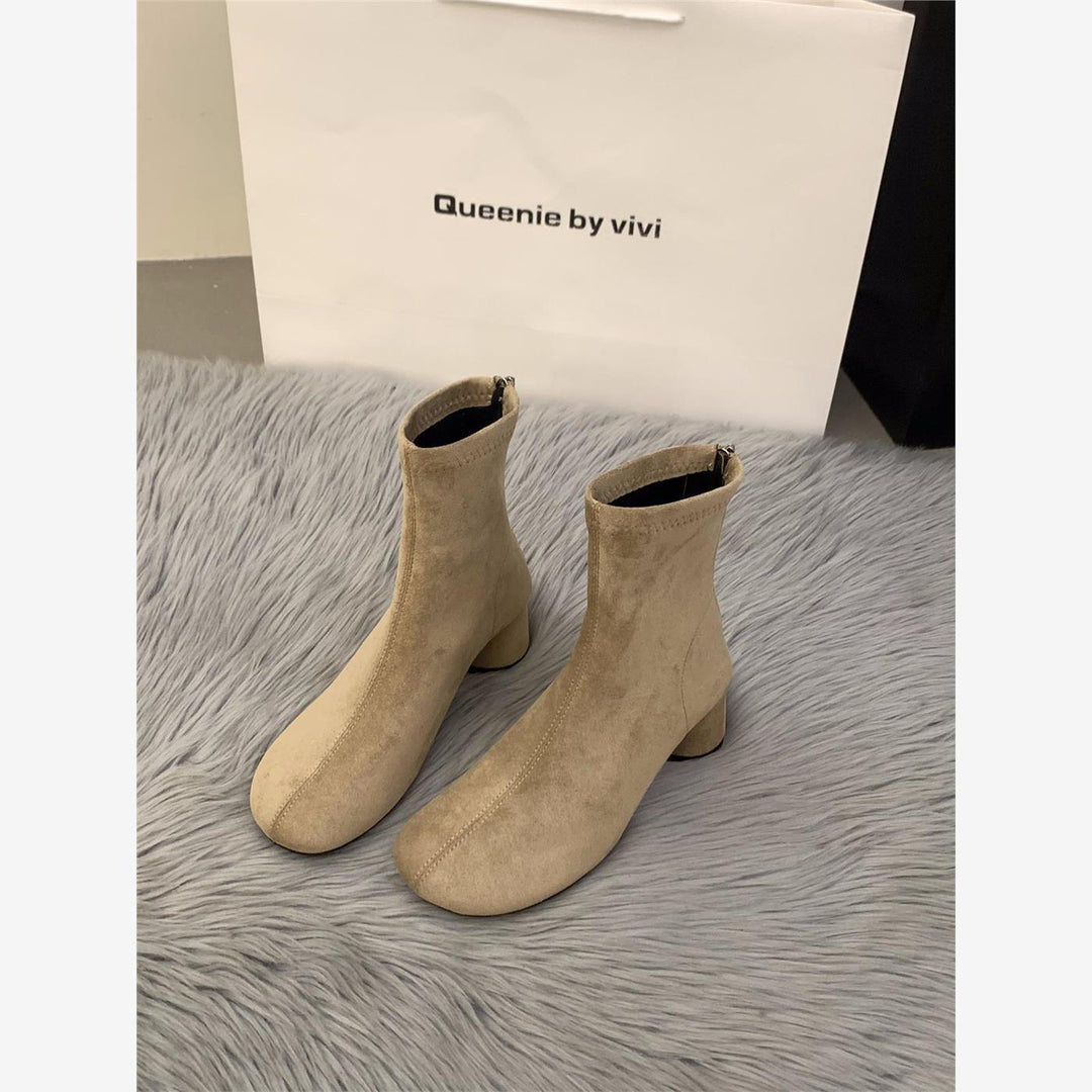 Damen Elegante Stiefeletten mit modischem Blockabsatz und Reißverschluss EB