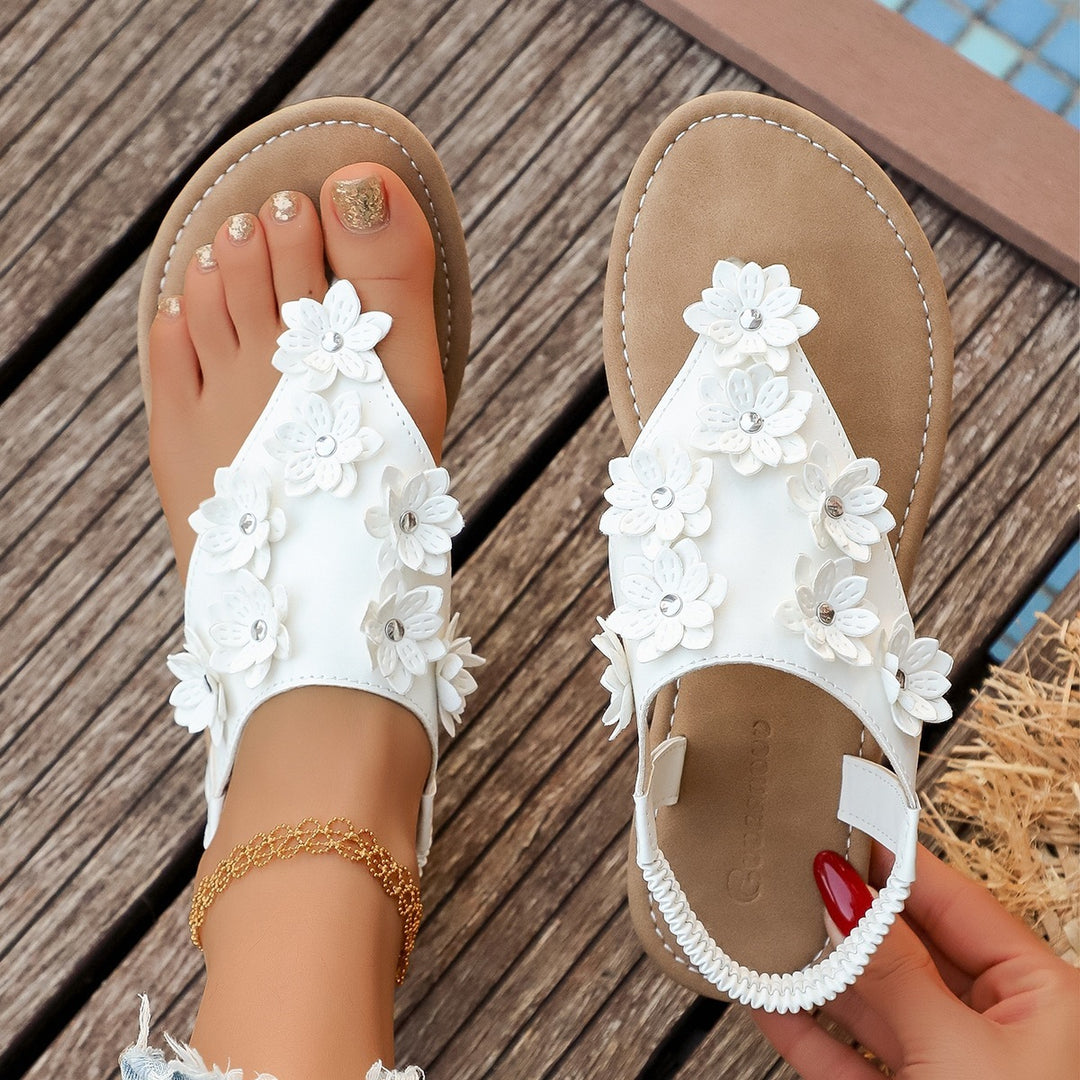 Damen Zehentrenner-Sandalen mit floralem Design und elastischem Riemendesign EB