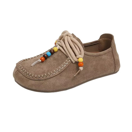 Damen Mokassins mit dekorativen Perlen und weichem Wildleder EB