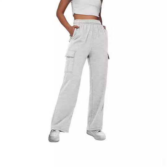 Damen nan gerade geschnittene Cargo-Sweathose mit hoher Taille und aufgesetzten Taschen EB