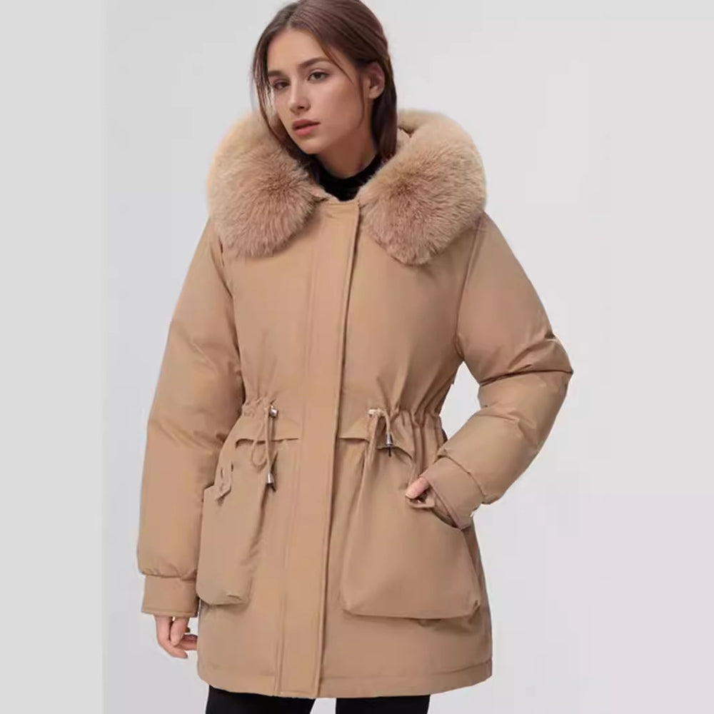 Damen isolierter Parka mit abnehmbarer Kapuze und luxuriösem Kunstfell EB