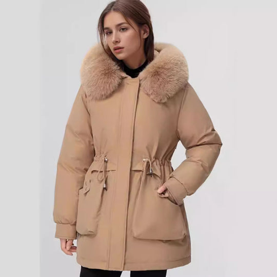 Damen isolierter Parka mit abnehmbarer Kapuze und luxuriösem Kunstfell EB