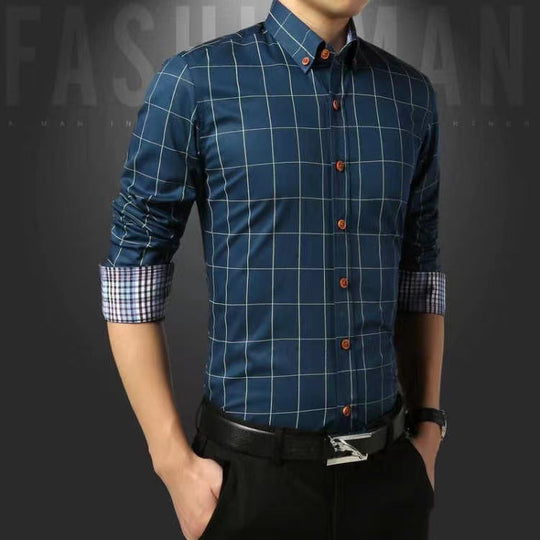 Herren nan tailliertes Businesshemd mit Button-Down-Kragen kariert und kontrastfutter EB