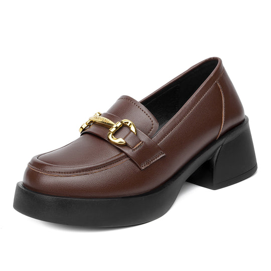 Damen Elegante Mokassins mit modischen Kettendetails und komfortablem Blockabsatz EB