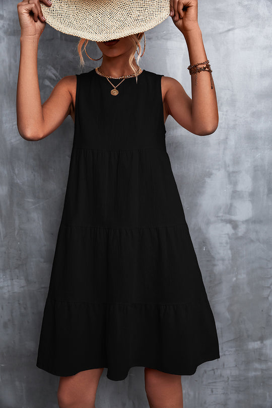 Damen Sommerliches A-Linien Kleid mit voluminösem Rock und ärmellosem Design EB