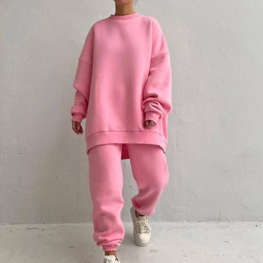 Damen Oversized Freizeit-Loungewear-Anzug mit hohem Kragen und elastischem Bund EB