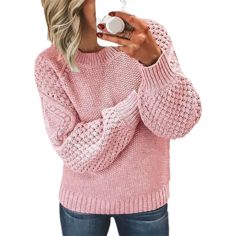 Damen Strickpullover mit voluminösen Ärmeln und strukturierter Oberfläche EB