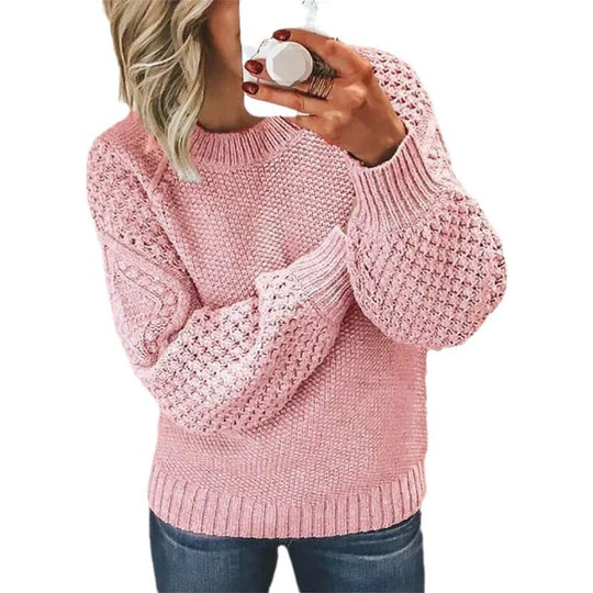 Damen Strickpullover mit voluminösen Ärmeln und strukturierter Oberfläche EB
