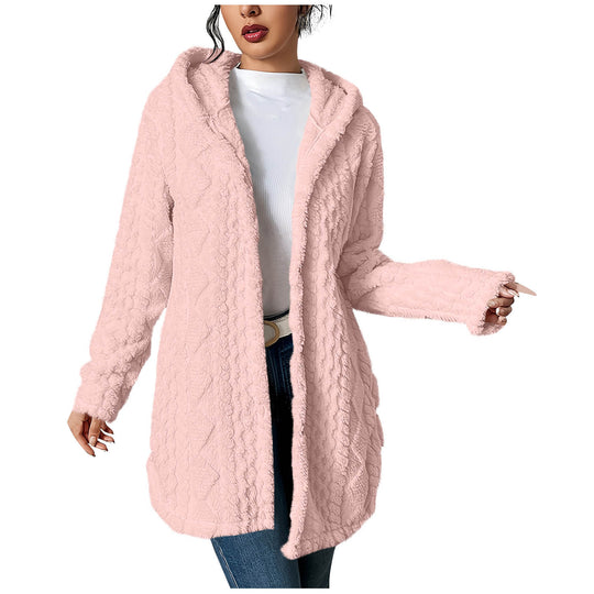 Damen Kuschelige Cardiganjacke mit Kapuze aus weichem Fleece EB