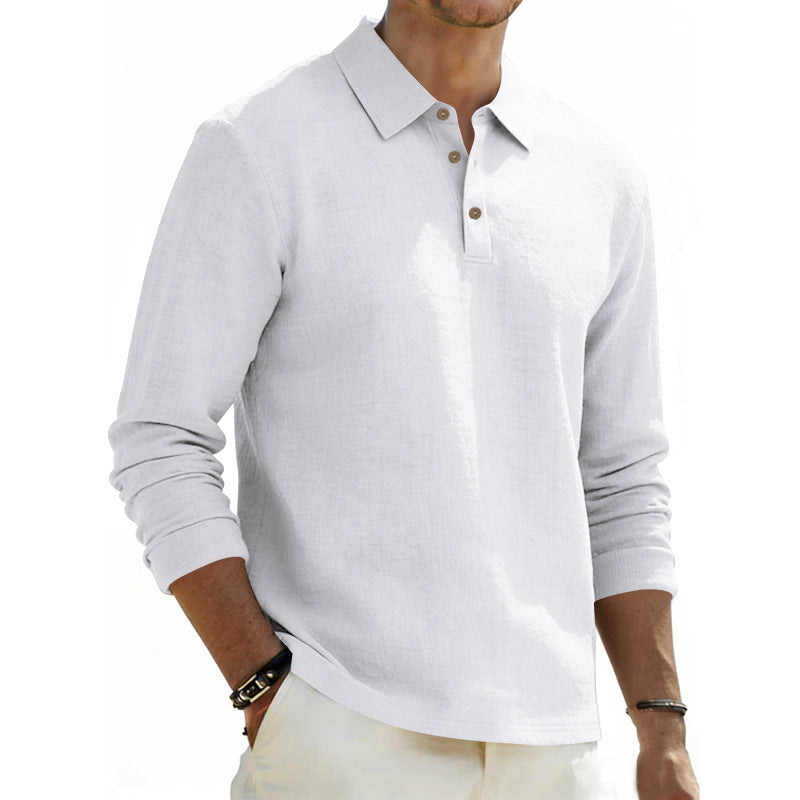 Herren nan Langarm-Poloshirt aus Leinen mit Henley-Knopfleiste und Kentkragen EB