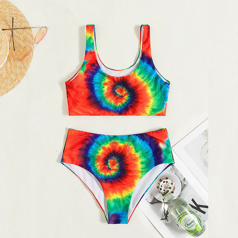 Damen Hoch tailliertes Bikini-Set mit modernem Batikmuster EB